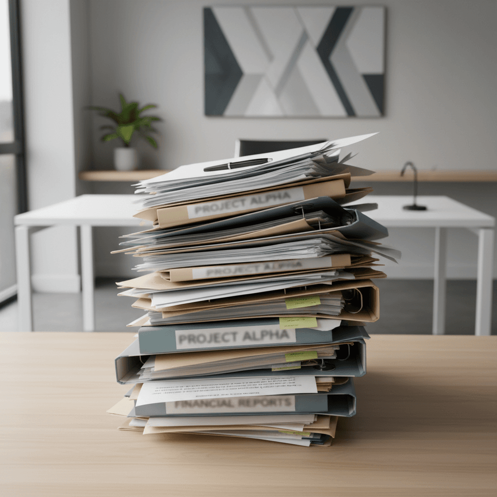 Stack of documents on office desk